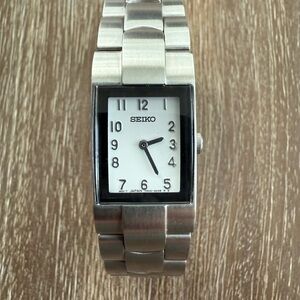 Seiko Silver Watch with White Dial